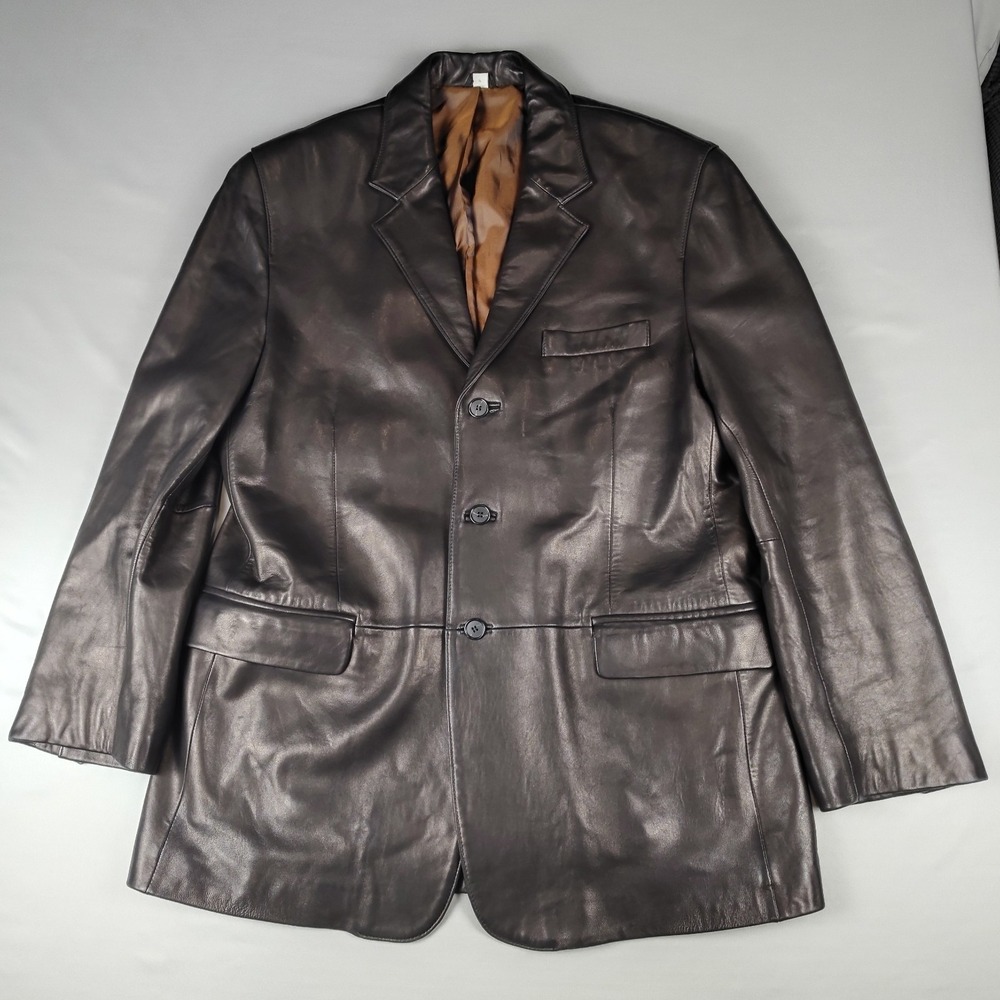 VTG Marshall Fields Mens 42R Lamb Leather Jacket Dark Brown 3 Button Coat Soft